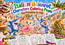 Italian Brainrot Characters Coloring Pages: Print-Ready Fun for Kids Italian brainrot characters coloring pages for kids featuring popular characters